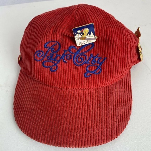 VTG 80s ski park city Utah corduroy hat RED RARE - Picture 11 of 12